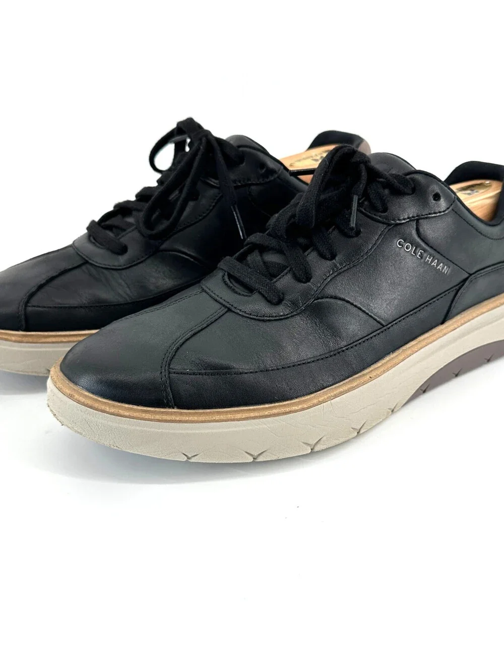 Men's Cole Haan GrandPro FeatherArc Bike Toe Black Leather Sneaker C40475 10M